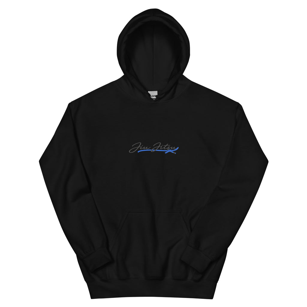 Black Jiu Jitsu Signature hoodie with blue belt artwork