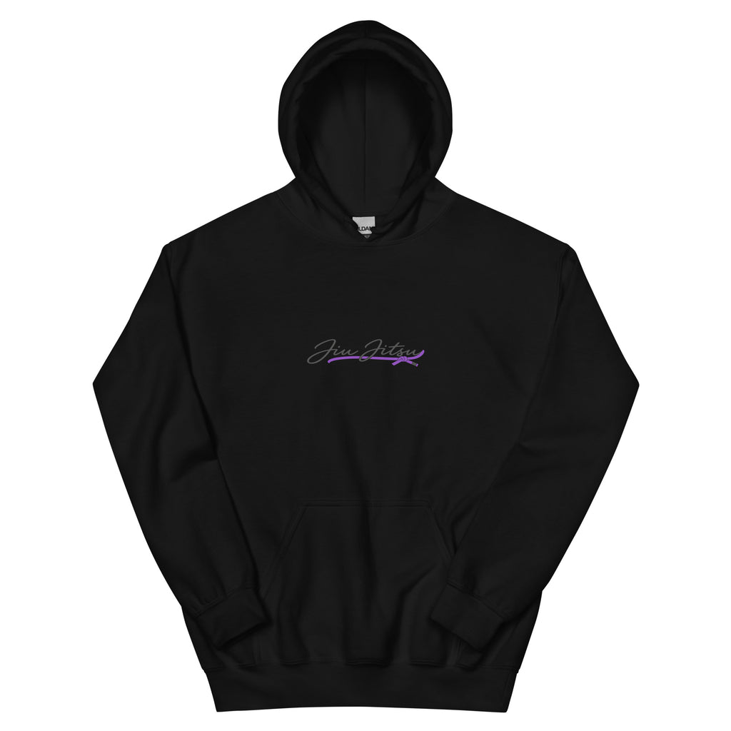 Black Jiu Jitsu Signature hoodie with purple belt artwork